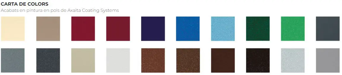 Carta de colors portes d'alumini, acabats en pintura en pols