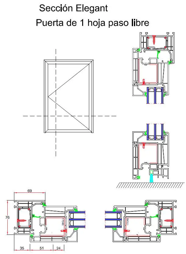 Seccion Puerta PVC Elegant de 1 hoja paso libre