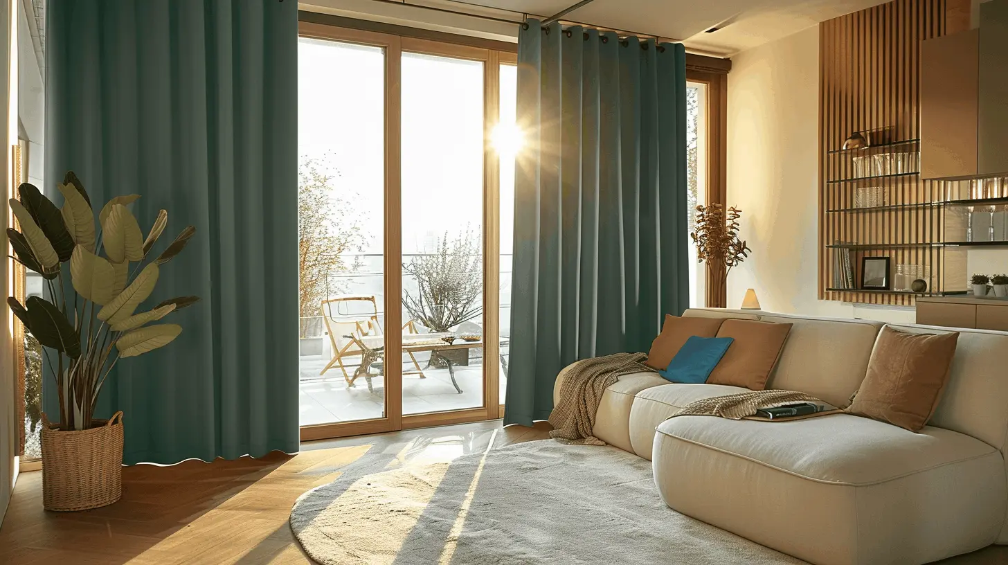 Habitación Moderna con Cortinas térmicas azules