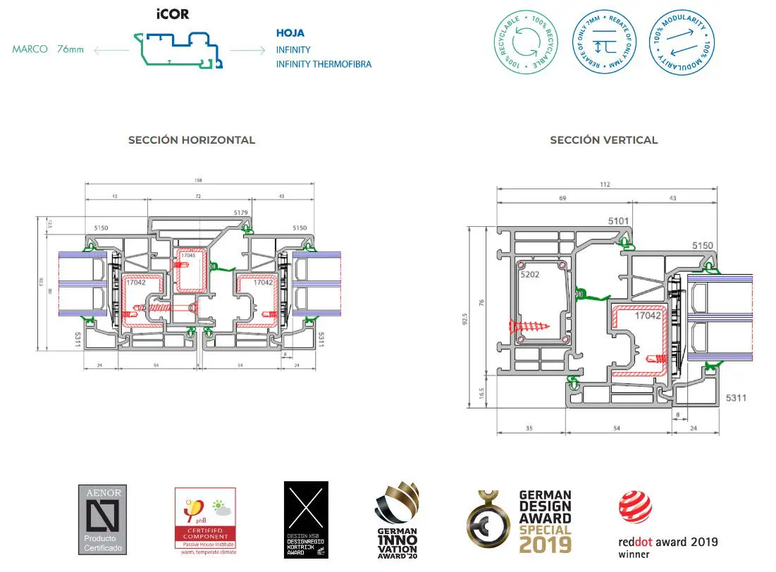 Ventana Elegant Infinity ThermoFibra tecnología modular iCOR