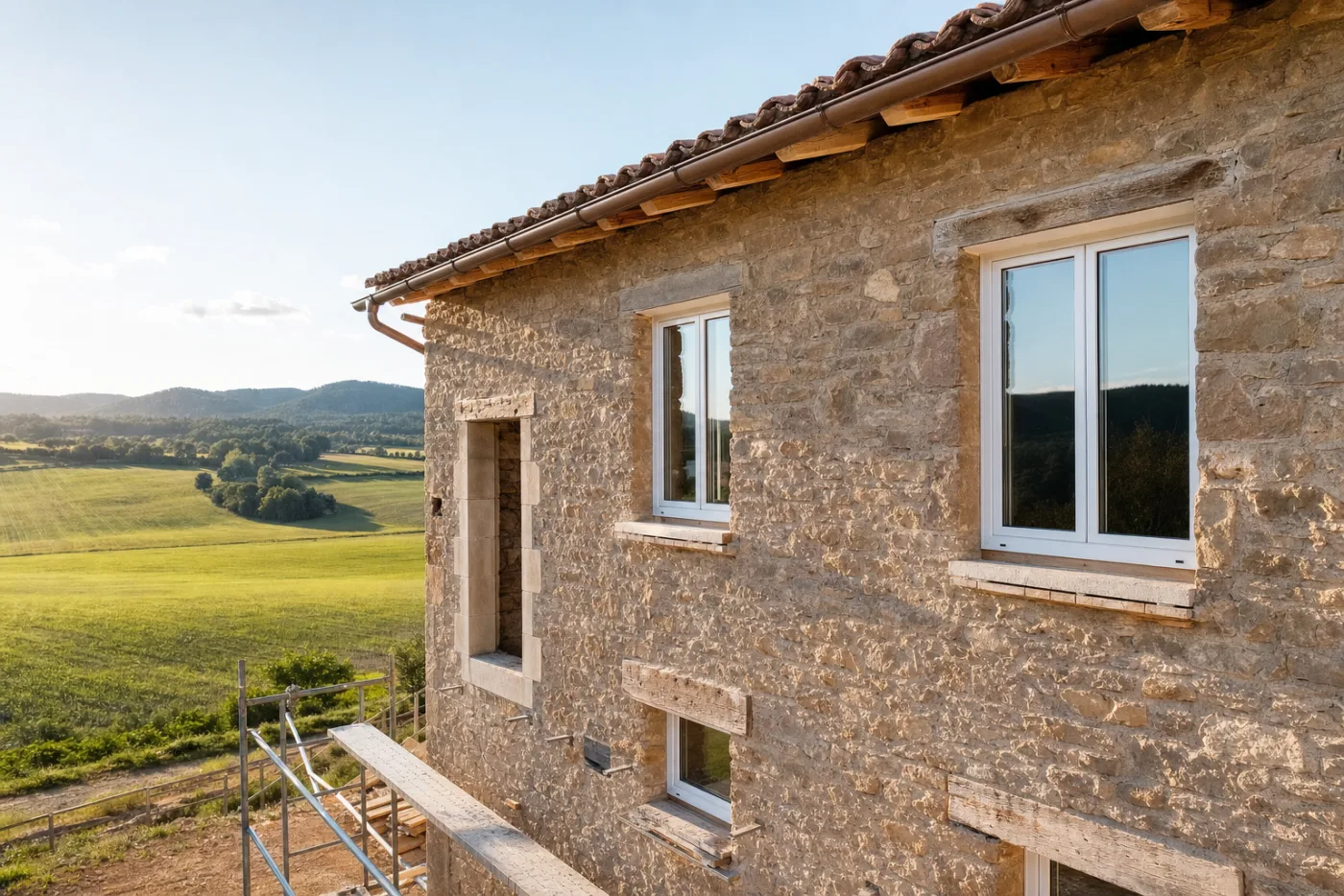 Rehabilitació d'un habitatge amb finestres noves en un municipi rural de Girona
