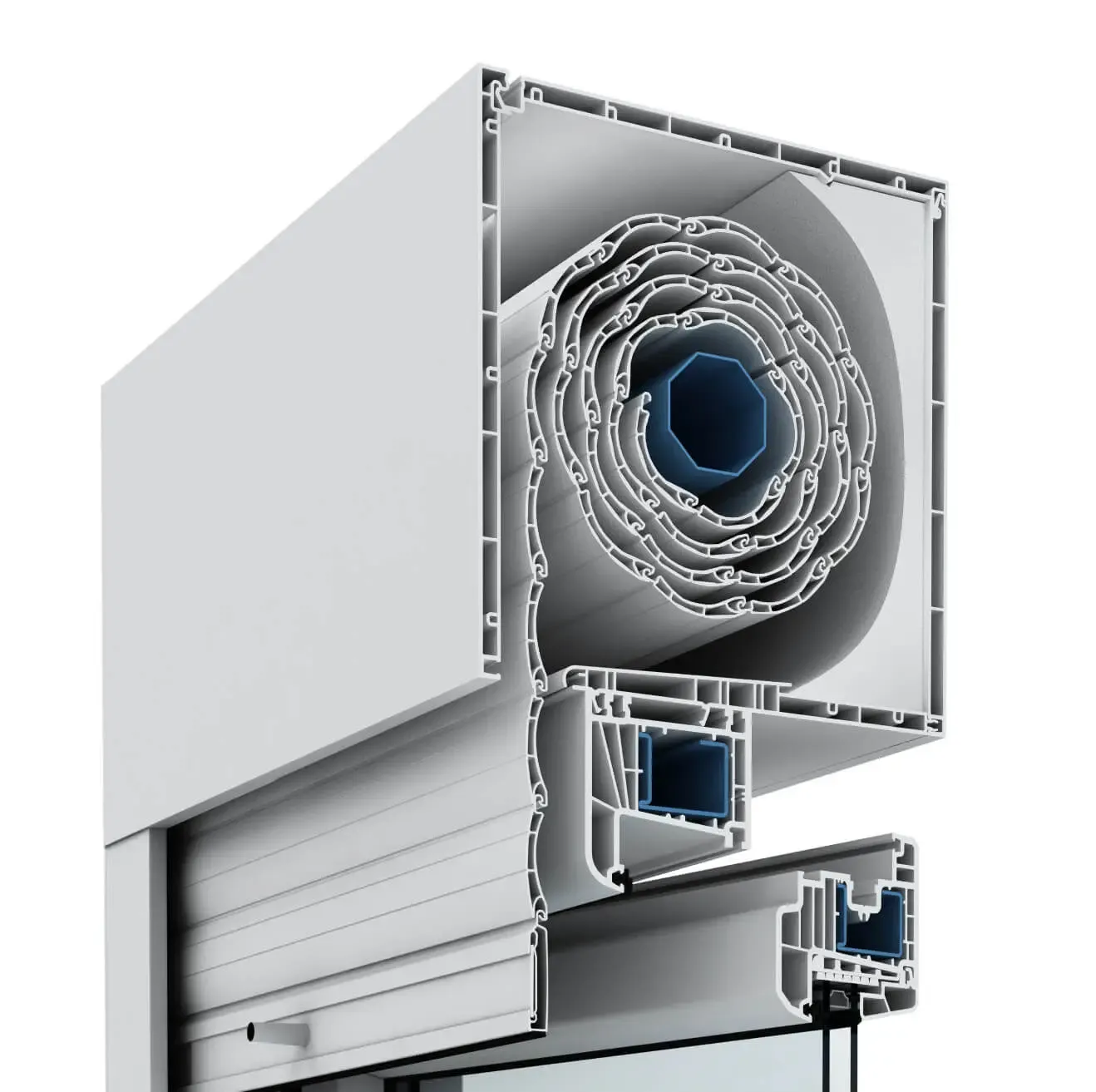 Detall del calaix monobloc aïllat sobre el perfil de la finestra, sense pont tèrmic