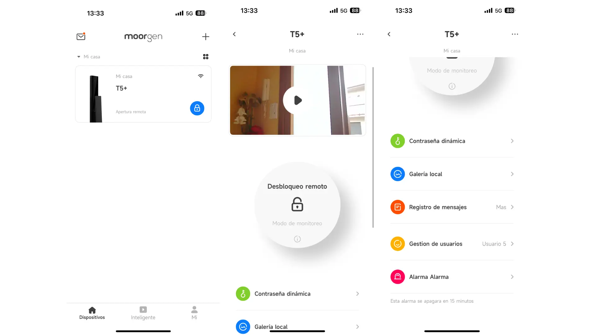 Gestió dels accessos del Moorgen T5+ des de l'app del mòbil