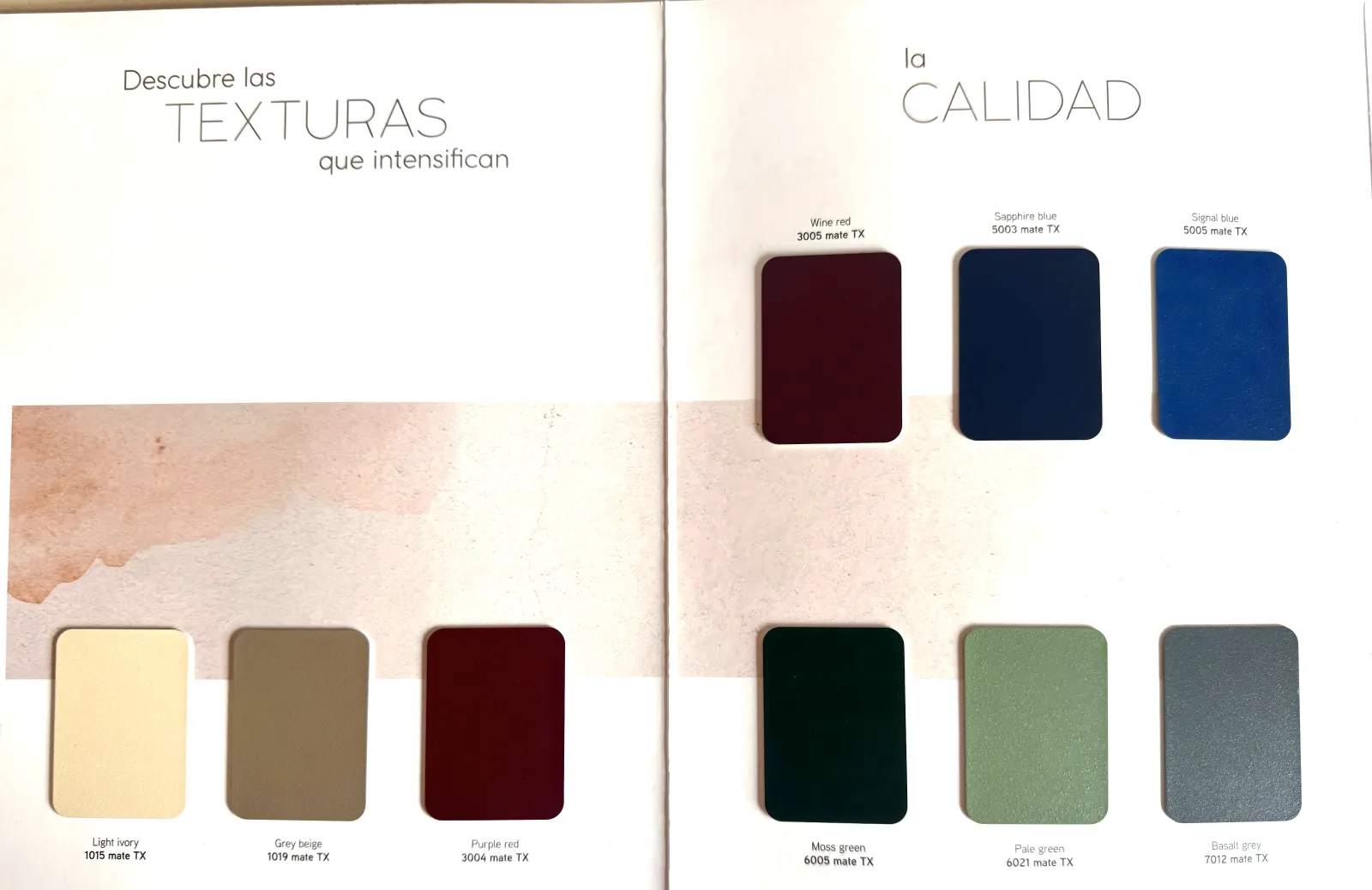 Carta de colores aluminio lacado - tonos texturizados mate con referencia RAL (Finestres Girona)