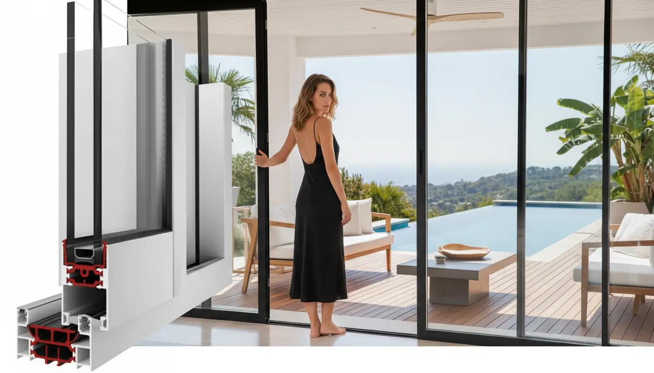 Corredera Eficient Plus abierta mostrando grandes dimensiones