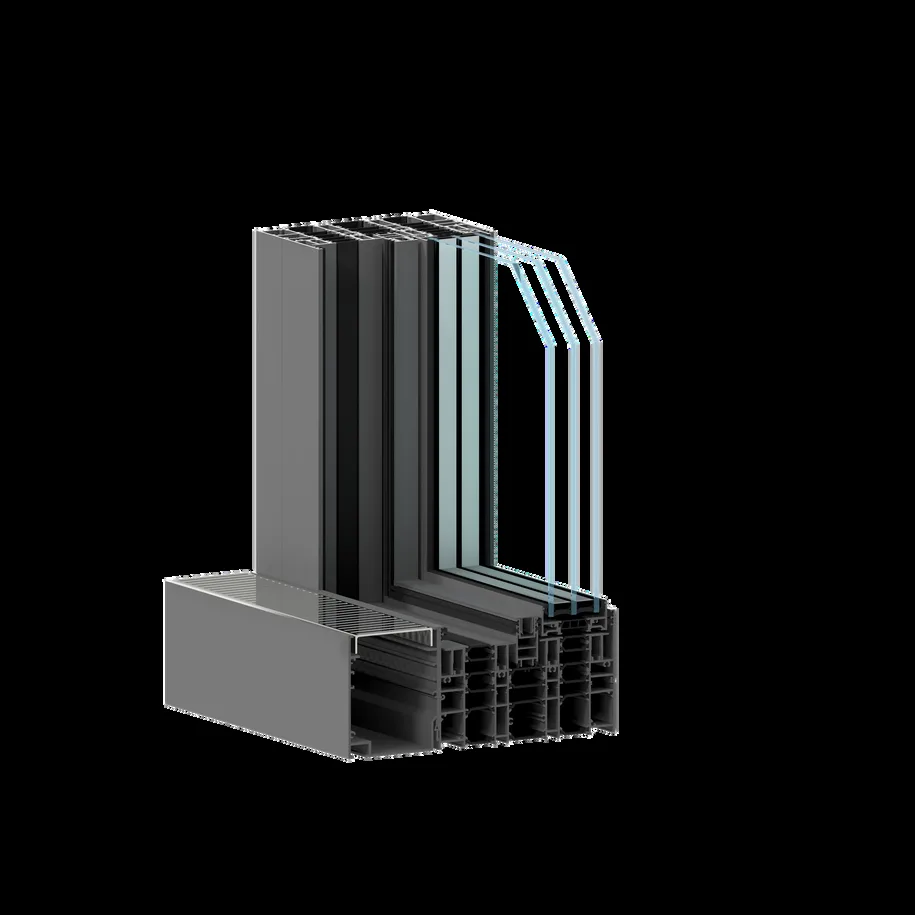 Corredera elevable de aluminio minimalista de gran formato con perfiles esbeltos y grandes superficies de vidrio
