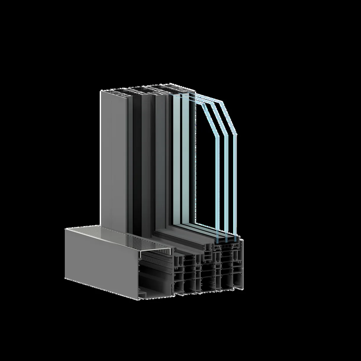 Sección del perfil de aluminio con canto de 160 mm