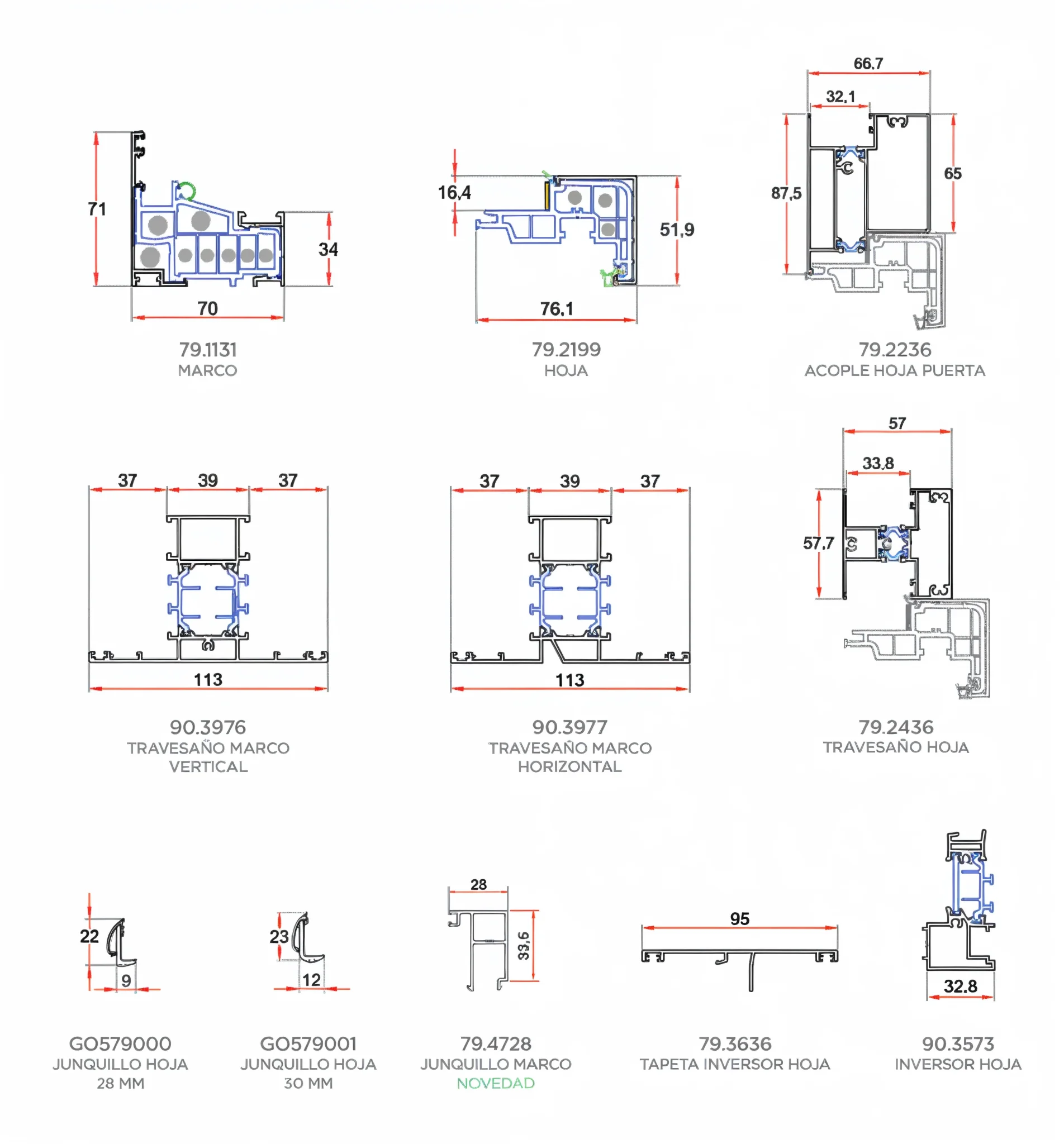 Perfiles Hoja Passivhaus REFINE - Núcleo híbrido aluminio y PVC