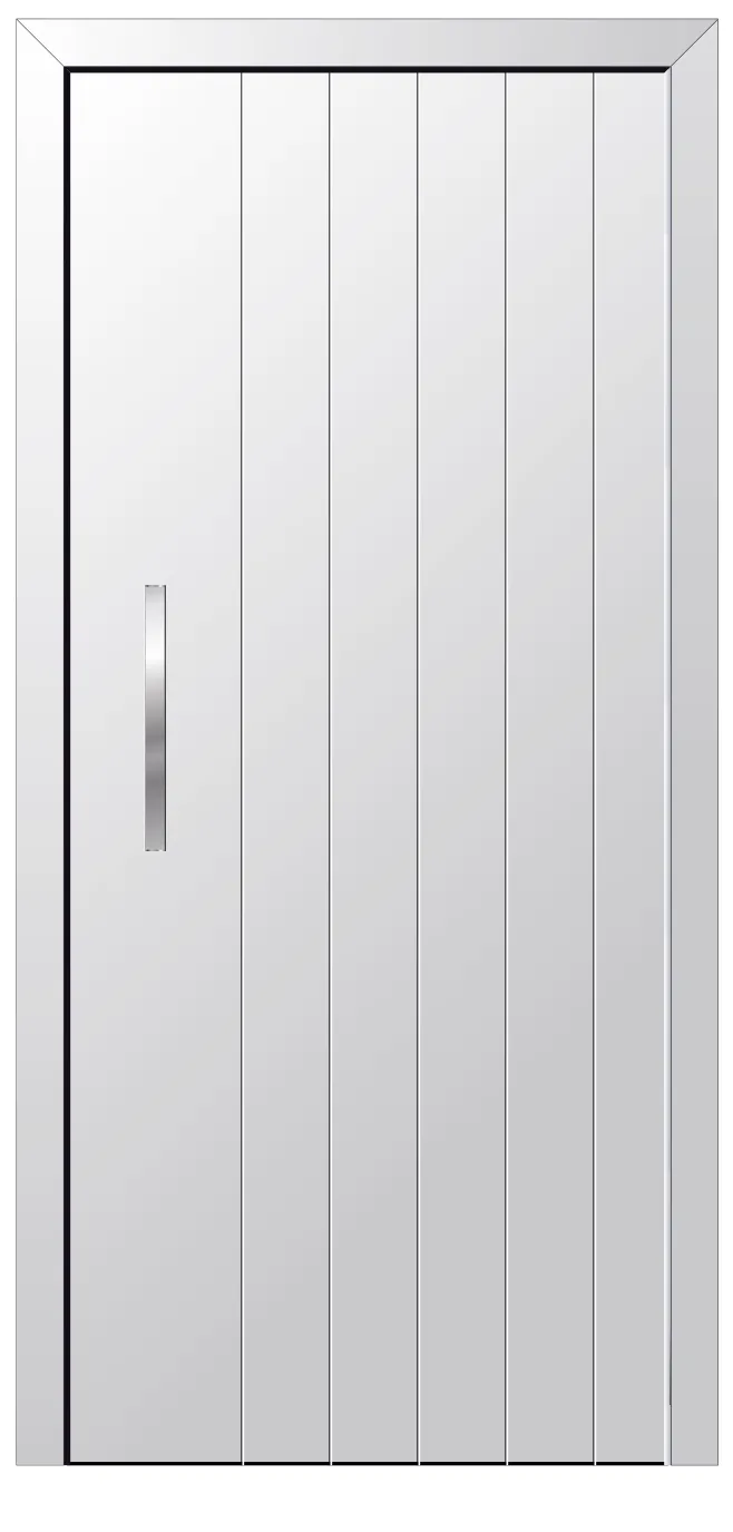 Porta d'entrada REFINE personalitzada en blanc amb línies verticals fresades