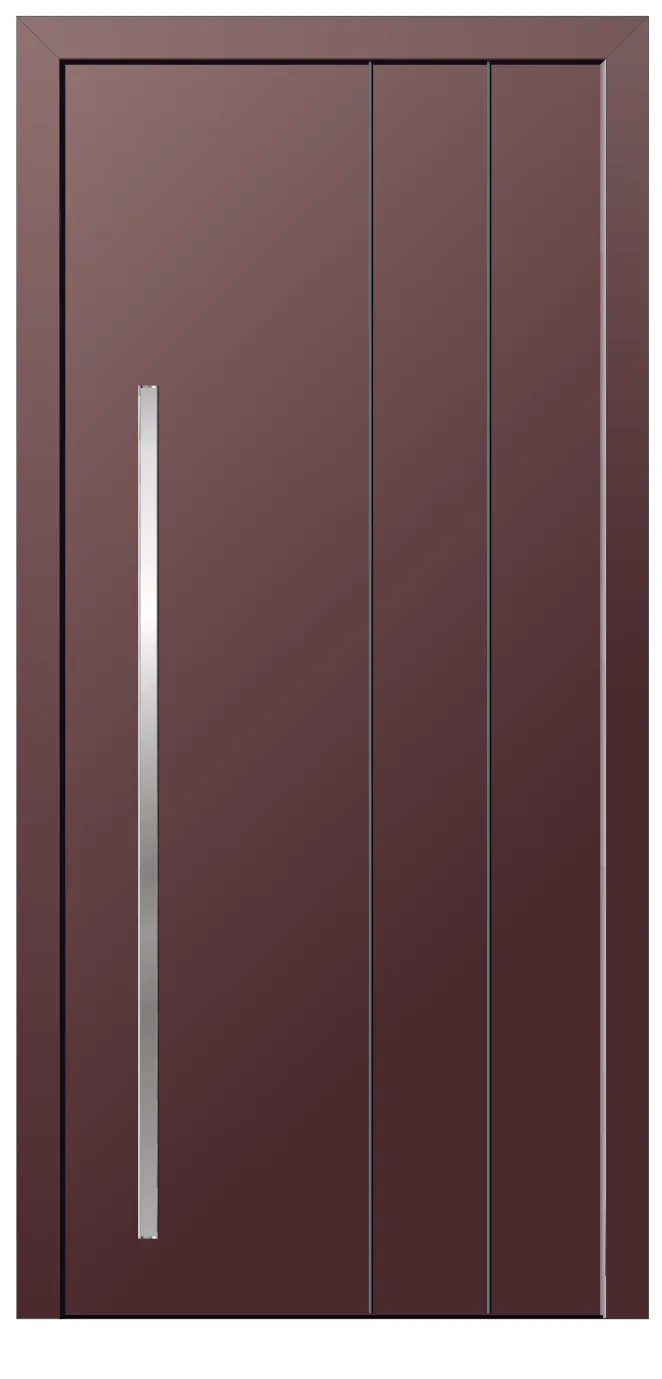 Porta d'entrada REFINE personalitzada en bordeus amb línia vertical central