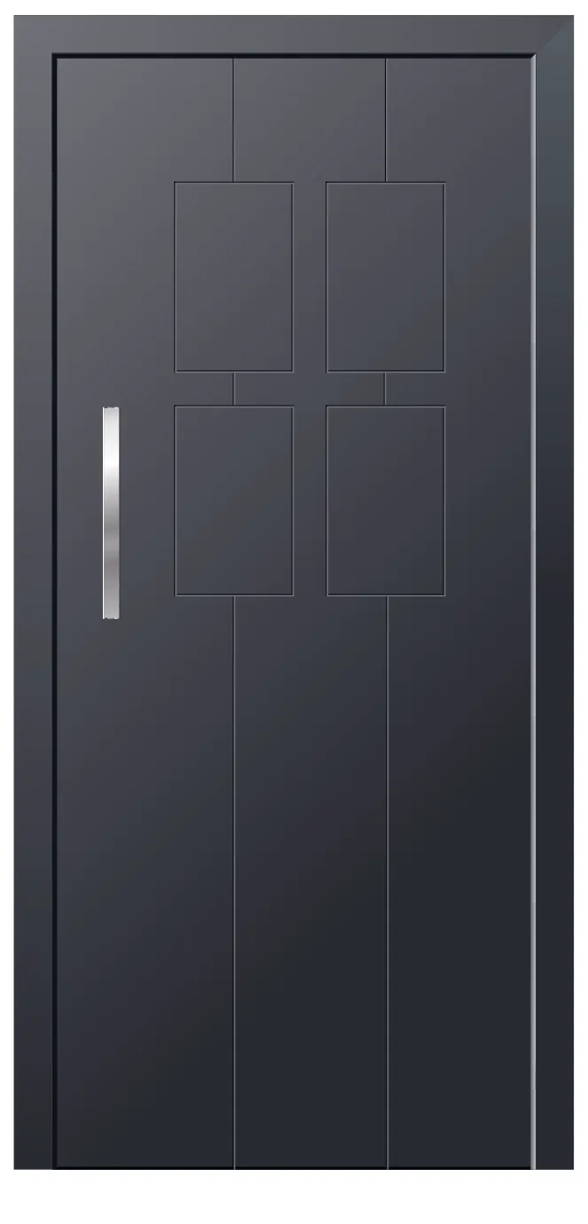 Porta d'entrada REFINE personalitzada en antracita amb motllures emmarcades en relleu