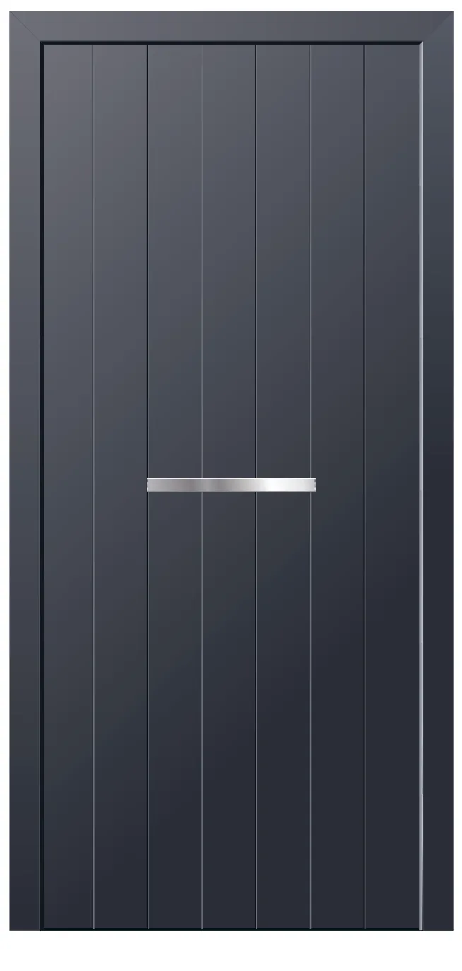 Porta d'entrada REFINE personalitzada en antracita amb línies verticals fresades