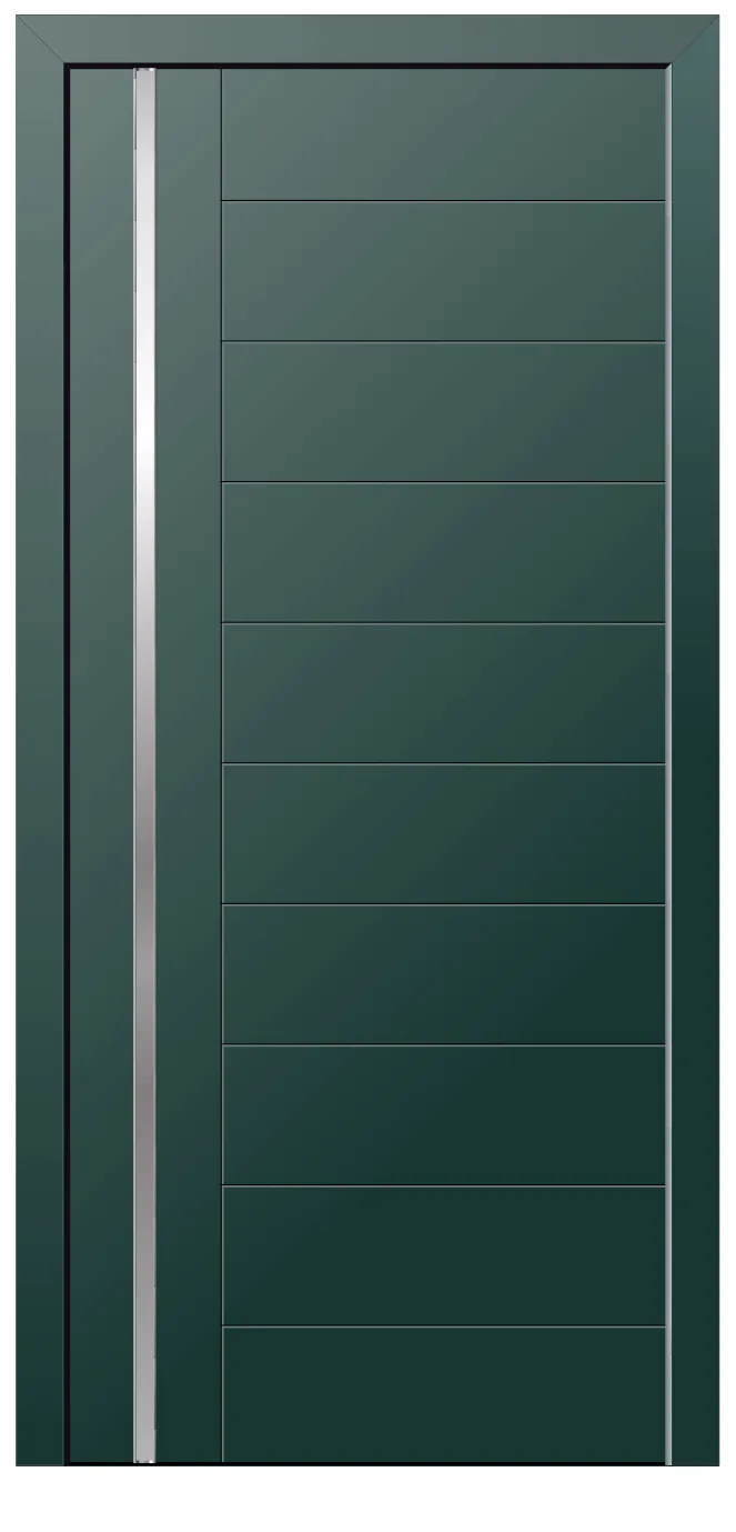 Porta d'entrada REFINE personalitzada en verd anglès amb línies horitzontals fresades