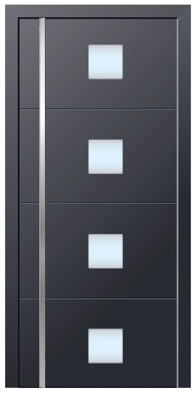 Porta d'entrada REFINE personalitzada en antracita amb quatre vidres quadrats esglaonats
