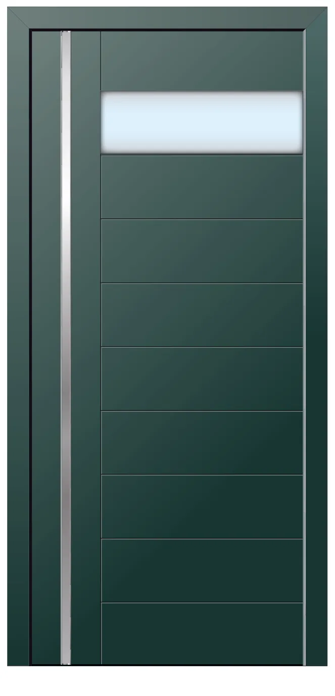 Porta d'entrada REFINE personalitzada en verd anglès amb vidre superior apaïsat