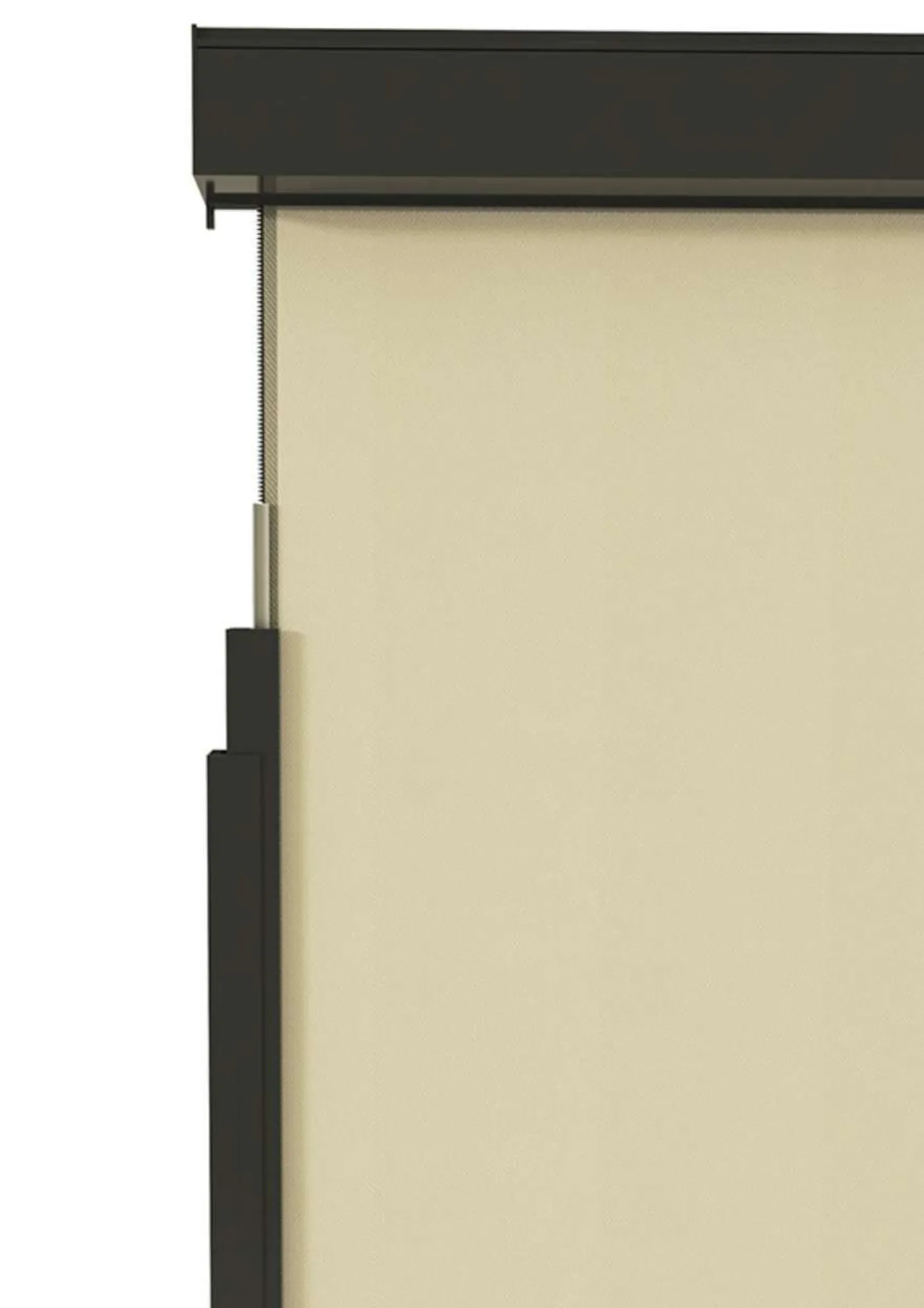 Mosquitera motorizada tipo ZIP con cajón oscuro y tejido beige