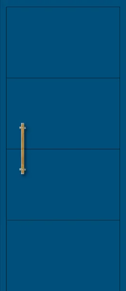Panel de puerta de aluminio Aiguablava: ciego, con tres ranuras horizontales que dividen la puerta en franjas.