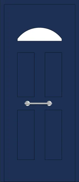 Panel de puerta de aluminio Calella: clásico: media luna de vidrio arriba y cuatro cuarterones dibujados.