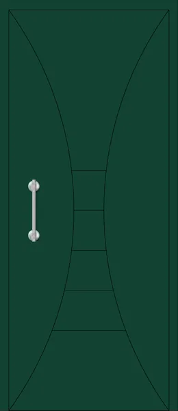 Panel de puerta de aluminio Giverola: dos arcos curvos que se cierran hacia el centro, con ranuras entre ellos.