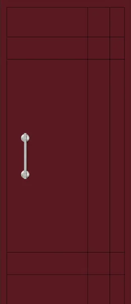 Panel de puerta de aluminio Sa Riera: ranuras dobles arriba y abajo y dos verticales junto a la cerradura.