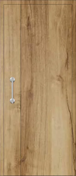 Panel de puerta de aluminio Sa Tuna: imitación madera con una sola ranura vertical desplazada.